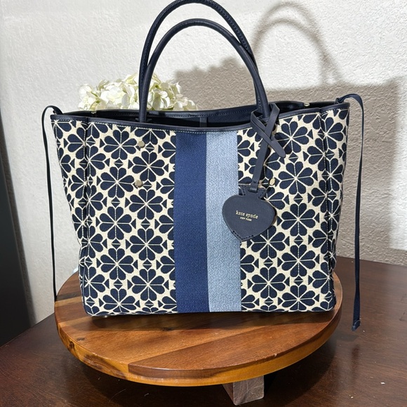 Kate Spade Flower Jacquard Stripe Everything Medium Tote Blue Multi. - Picture 7 of 14